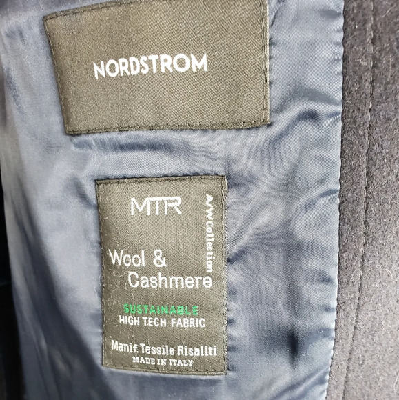 Nordstrom Mens Cashmere & Wool Navy Button Pockets Winter Coat Sz 48R. - Picture 7 of 13